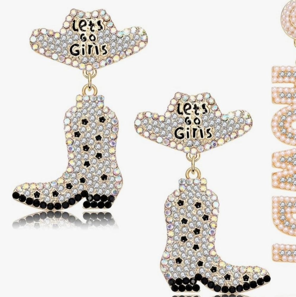 Rhinestone Cowboy Boots Earrings Cowgirl Boots Western Earrings Rodeo Jewelry - Picture 4 of 5